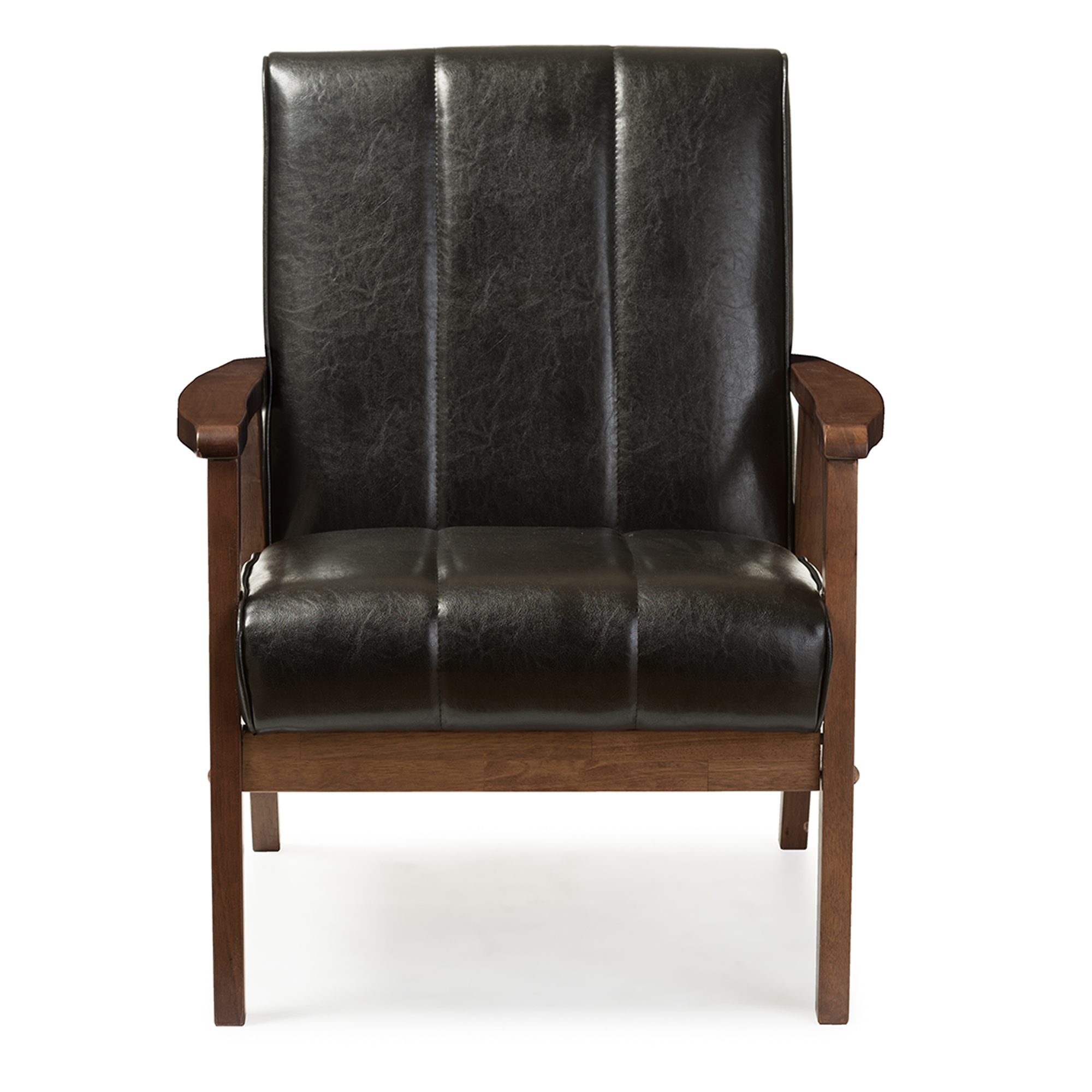 Baxton Studio Nikko Mid-century Modern Scandinavian Style Black Faux Leather Wooden Lounge Chair